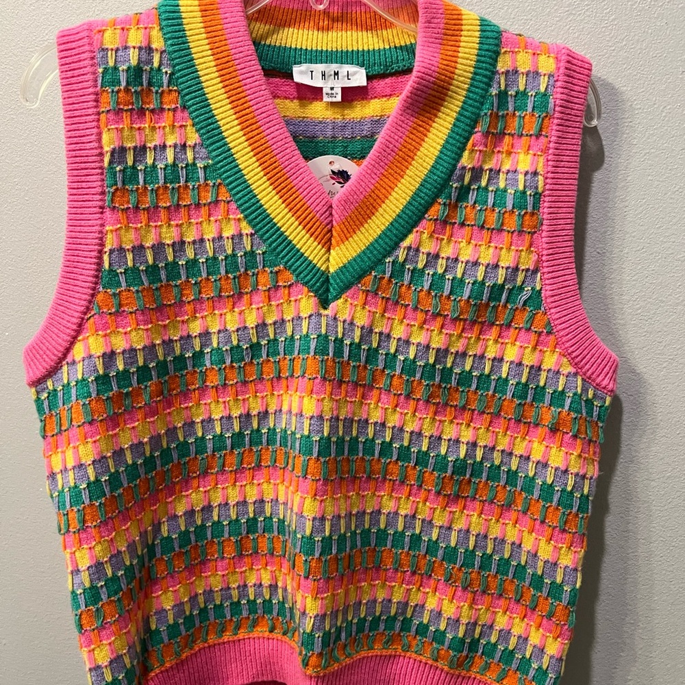 THML Women's Colorful V-Neck Sweater Vest